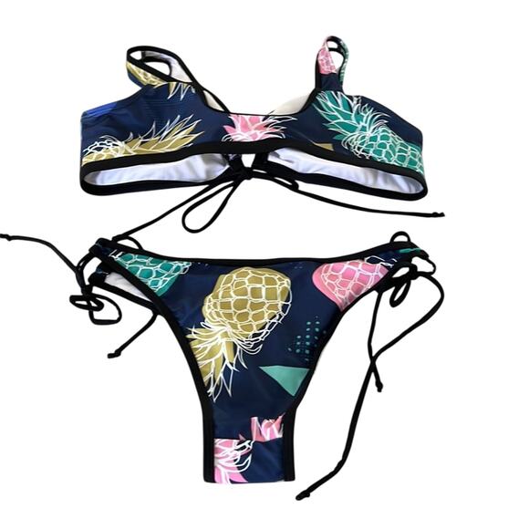 Pineapple Print 2pc String Bikini Swimsuit Size Large - Picture 2 of 10